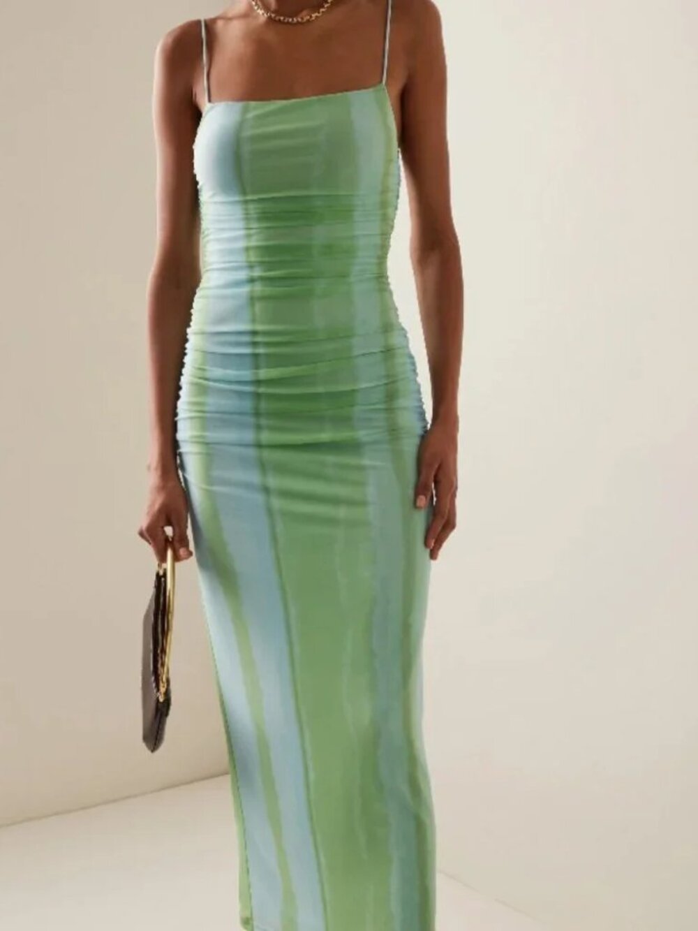 SIGNIFICANT OTHER Verona Dress Mirage Blue Green Mesh Slip Maxi Ruched Party 10
